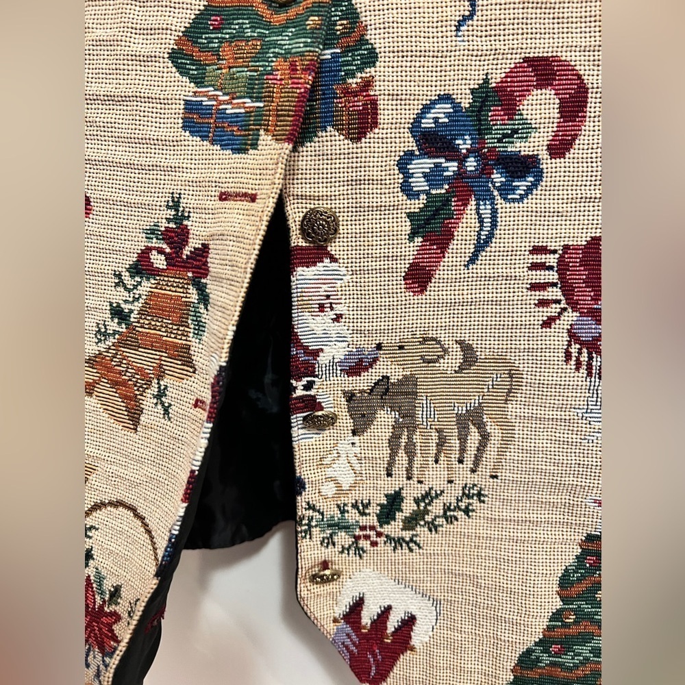 ON THE VERGE Tapestry Christmas Vest Vintage Made in USA Santa Snowman Ugly - Picture 3 of 6